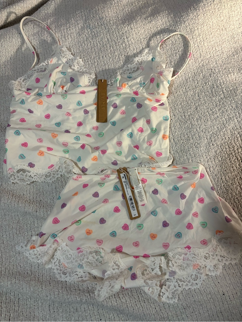Skins White Lace-Trim Heart Print Cami & Shorts Sleep Set